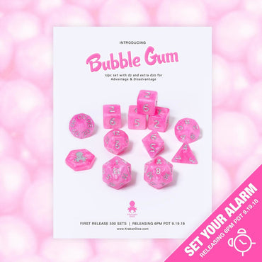 Bubble Gum 14pc DnD Dice Set Inked in Silver