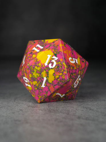 40mm Orange Pink Yellow Mosaic Semi-Precious Single D20 with White Ink