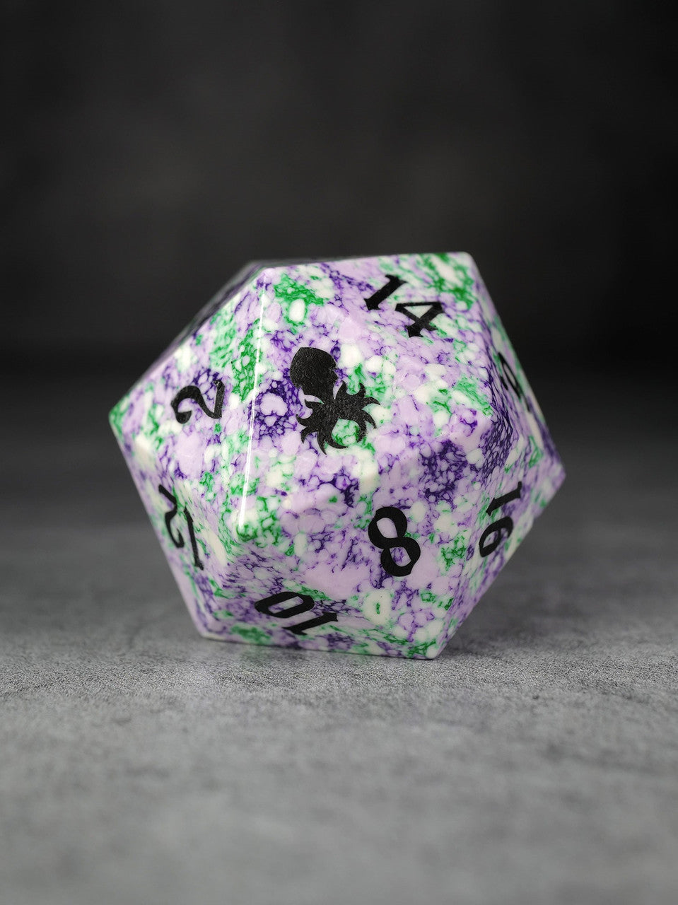40mm Green and Purple Semi-Precious Single D20 with Black Ink