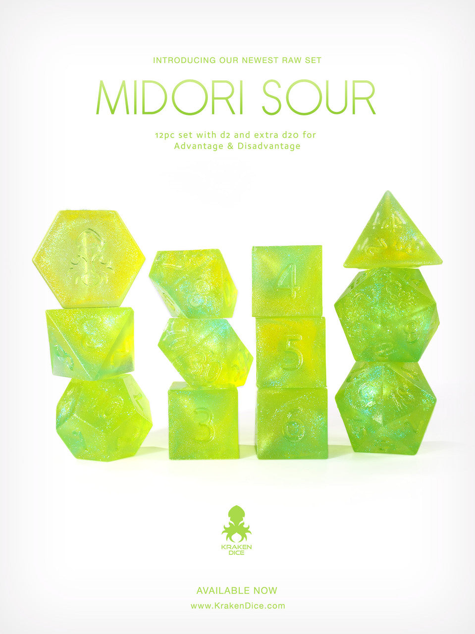 RAW Midori Sour 12pc Glitter RPG Dice Set