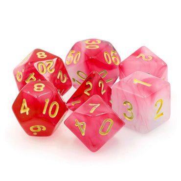 Red Milky 7pc Dice Set Set inked in Gold