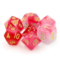 Red Milky 7pc Dice Set Set inked in Gold