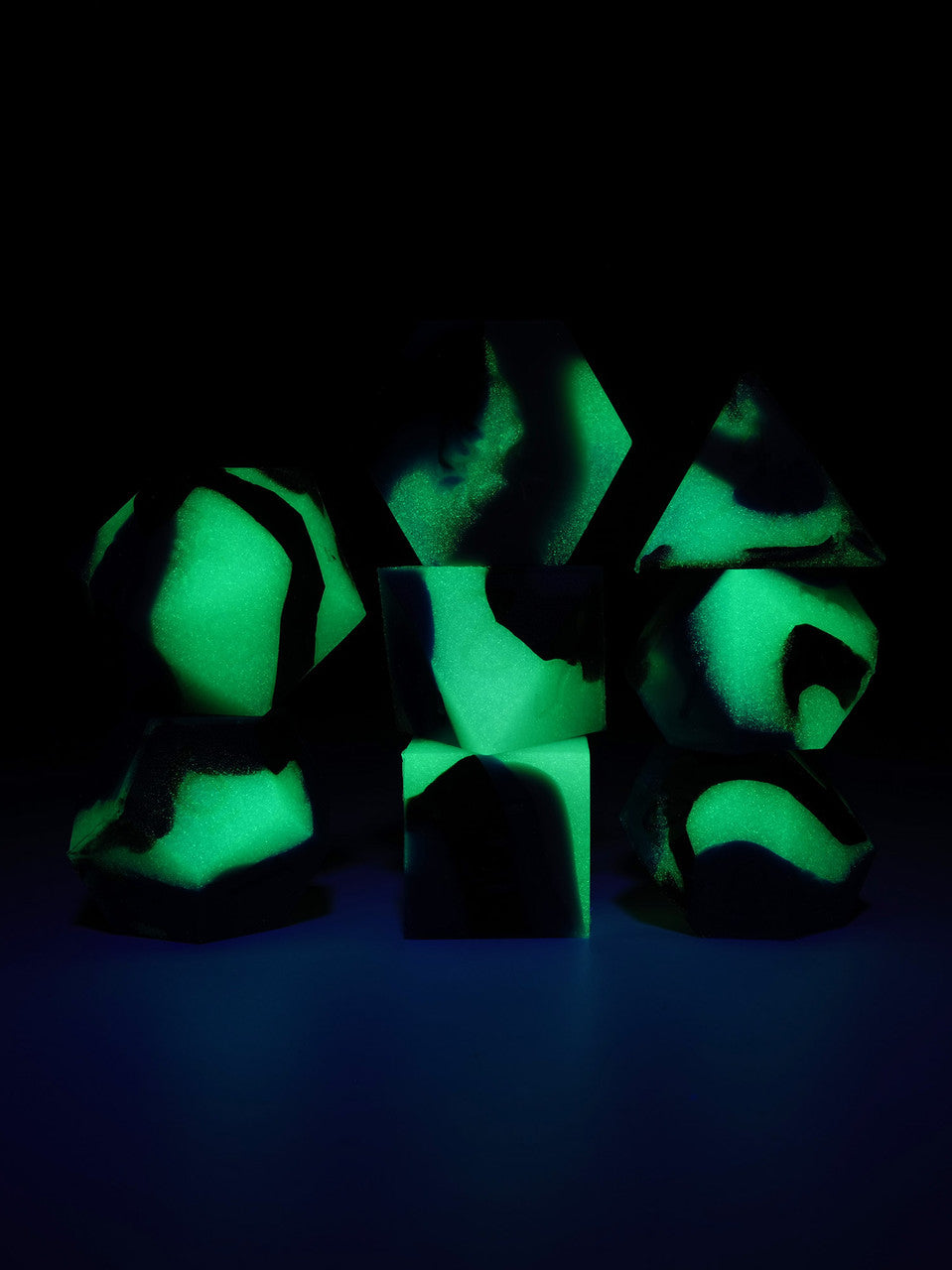 Blue/Grey Glow in the Dark Silicone 8pc Dice Set