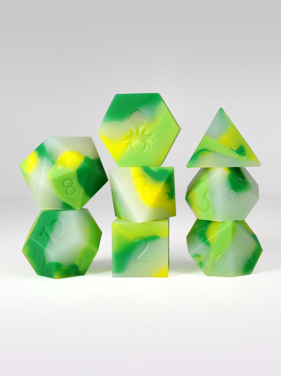 Green/Yellow Glow in the Dark Silicone 8pc Dice Set