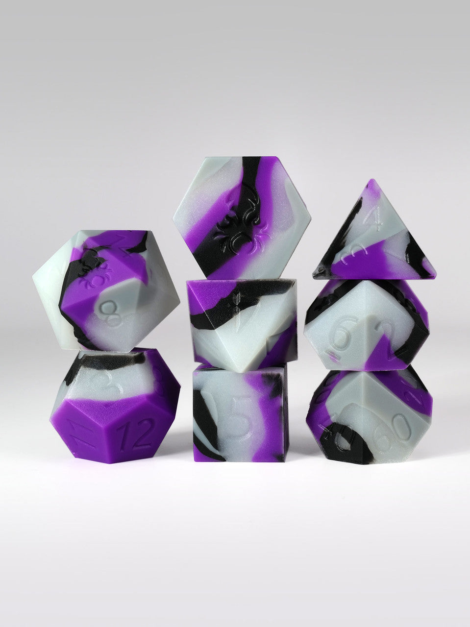 Purple/Grey Glow in the Dark Silicone 8pc Dice Set