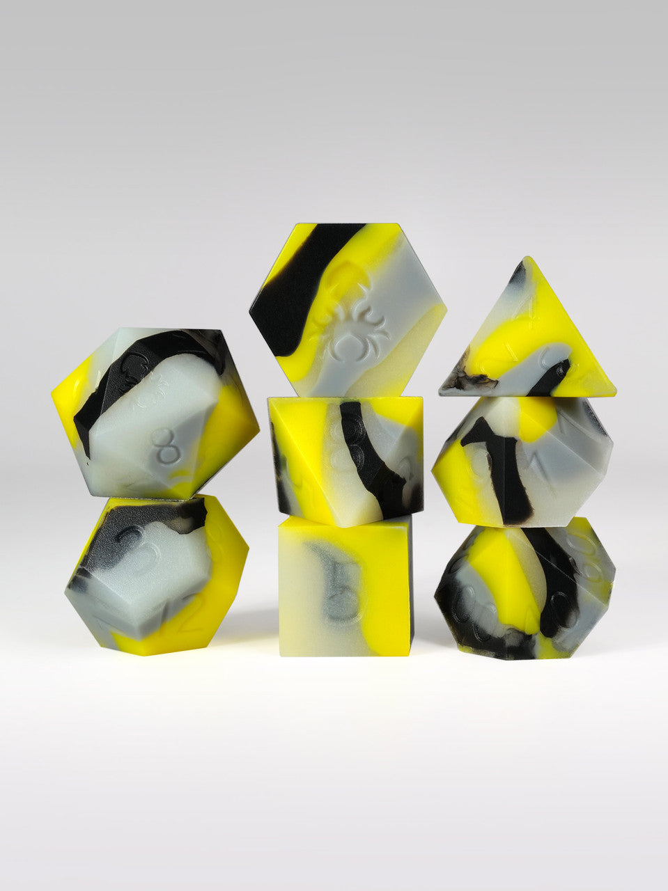 Yellow/Grey Glow in the Dark Silicone 8pc Dice Set