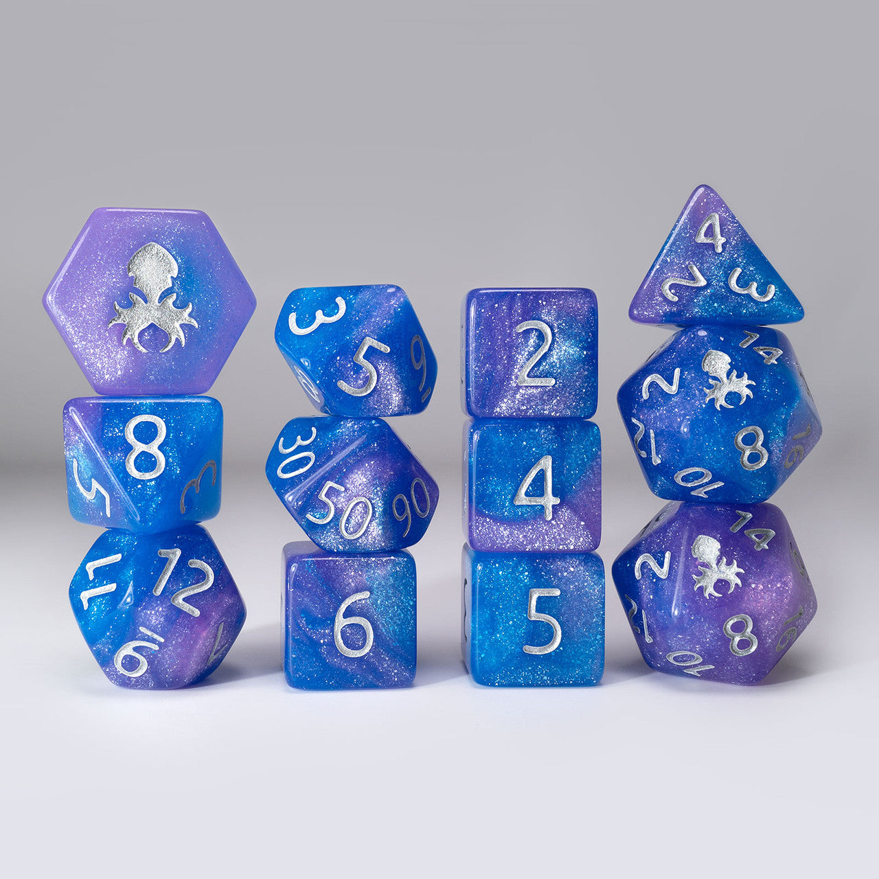 Sky Bridle 12pc Glimmer RPG Dice Set with Silver Ink