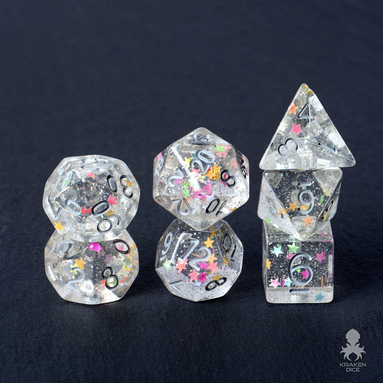 Starlight Wish with Neon Stars 7pc Polyhedral Dice Set