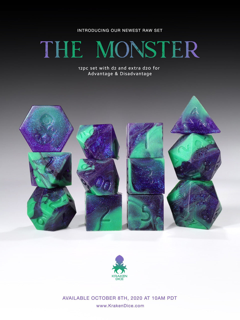 The Monster RAW 12pc RPG Dice Set