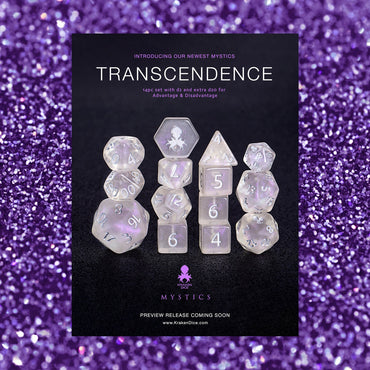 Transcendence Silver Ink Mystics 14pc Dice Set With Kraken Logo