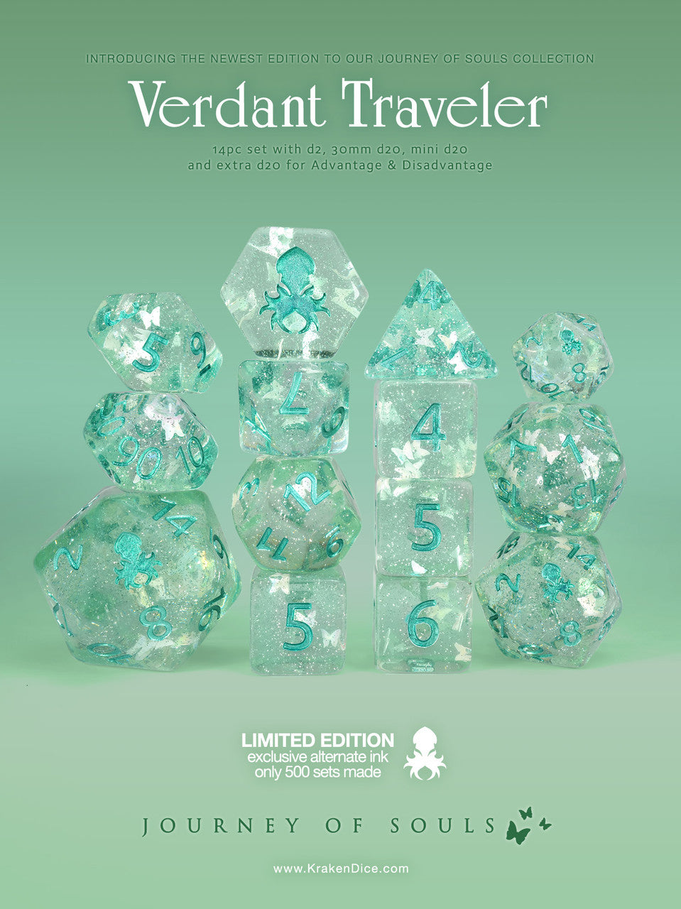 Verdant Traveler 14pc Metallic Green Ink Dice Set