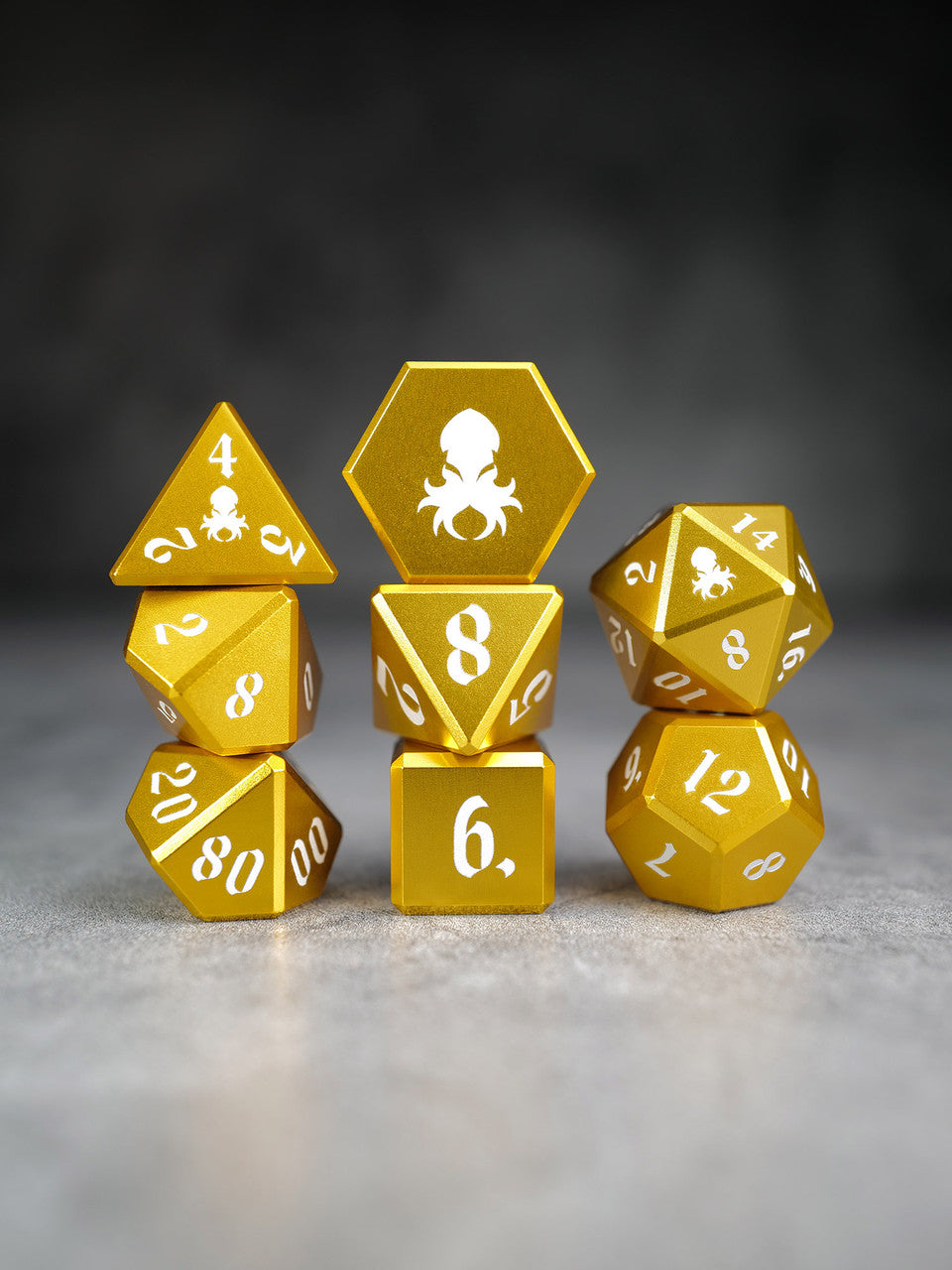 Vulcan: 8pc Gold Aluminum TTRPG Dice Set