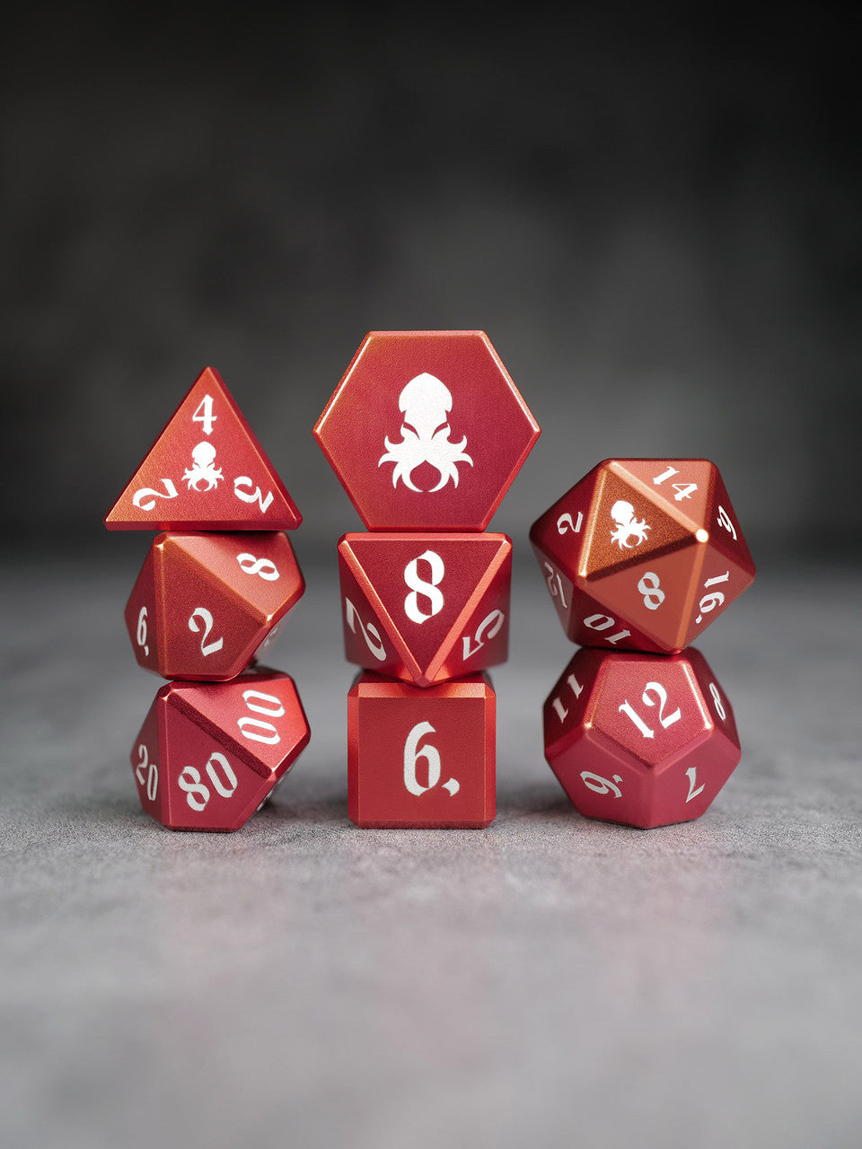 Vulcan: 8pc Orange Aluminum TTRPG Dice Set