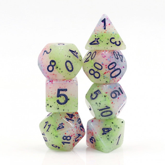 Witch's Robe Blue Ink 7pc Particles Polyhedral Dice Set