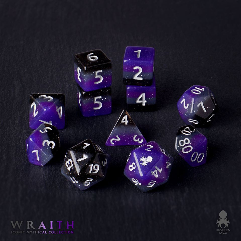 Wraith 12pc Silver Ink Dice Set With Kraken Logo