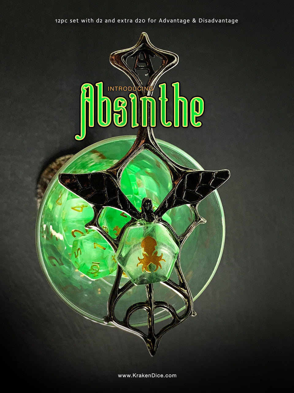 Absinthe 14pc DnD Dice Set With Kraken Logo