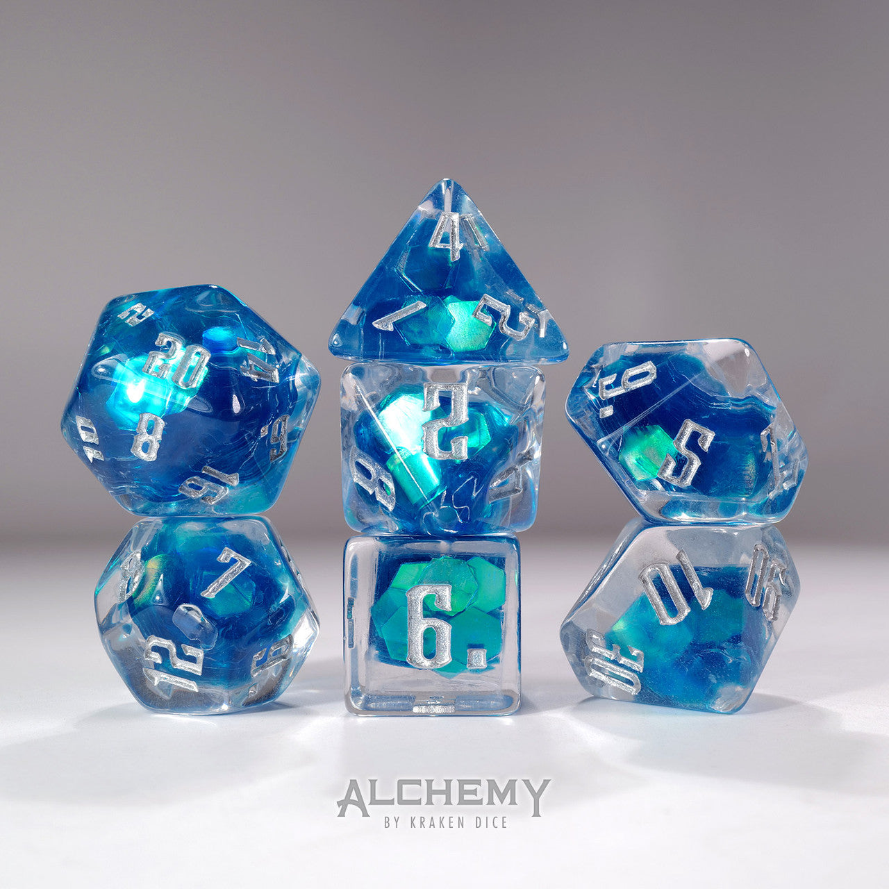 7pc Exotic Blue Galaxy with Silver Ink by Alchemy Dice