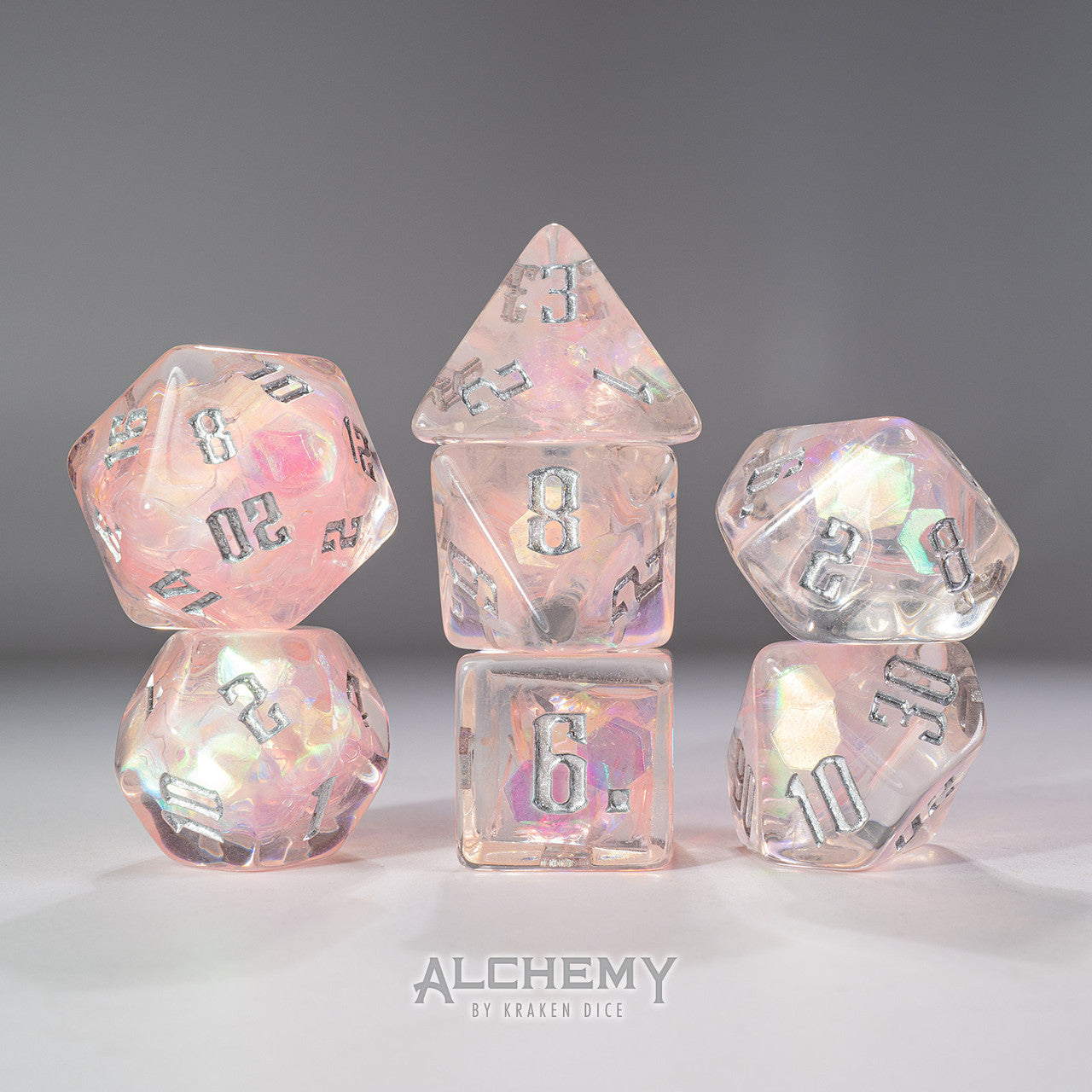 7pc Exotic Pink Galaxy with Silver Ink by Alchemy Dice