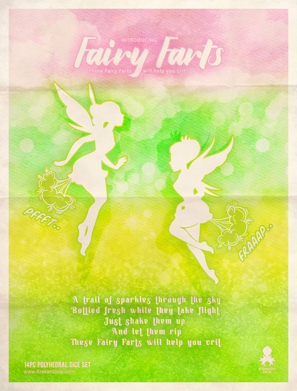 Fairy Farts 14pc Dice Set Inked in Silver