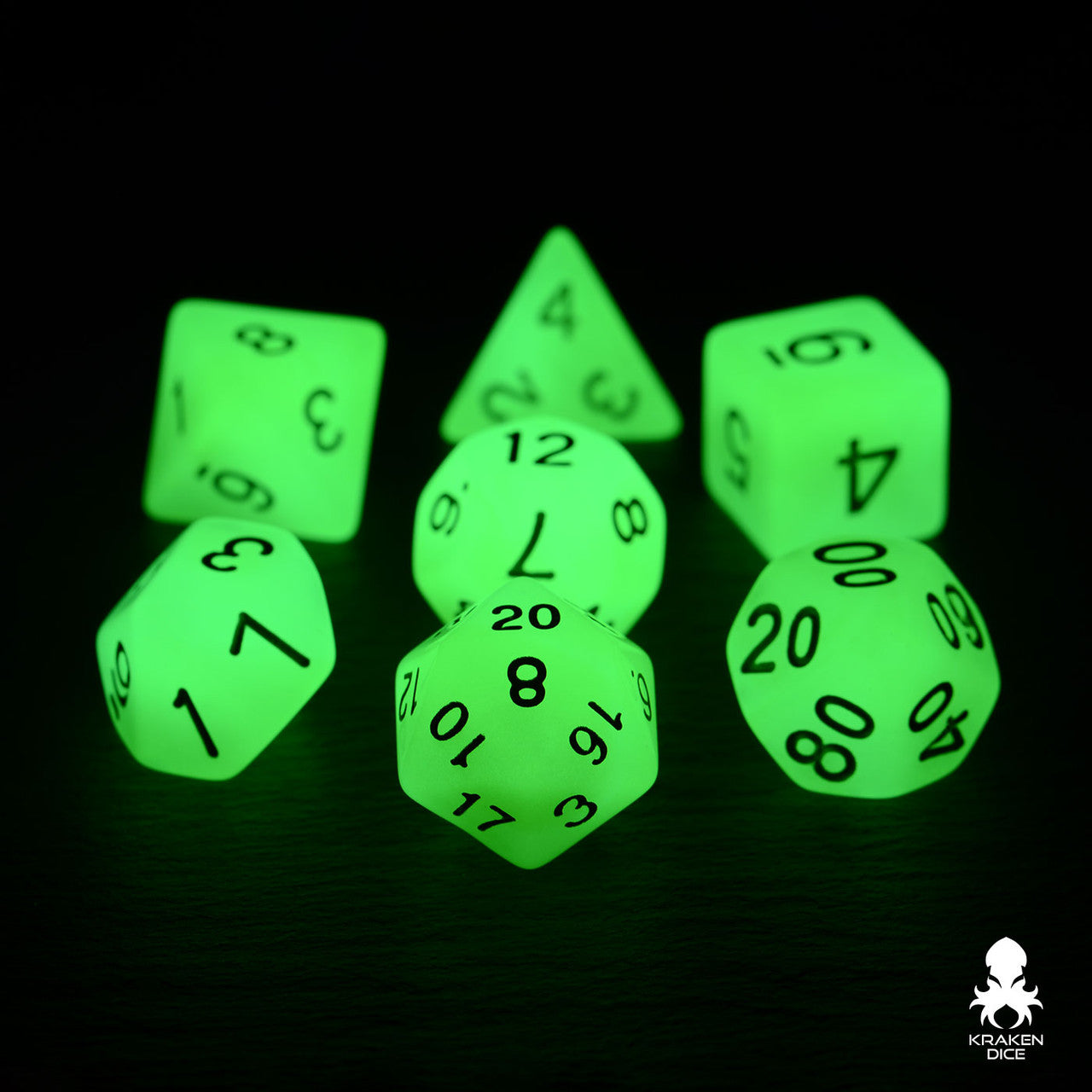 Yellow & White (Green Glow) Glow in the Dark Dice Set