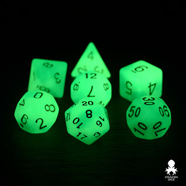 Green & White (Green Glow) Glow in the Dark Dice Set
