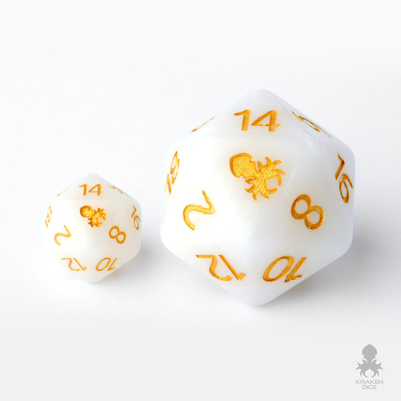 Iconic White 14pc DnD Dice Set With Kraken Logo