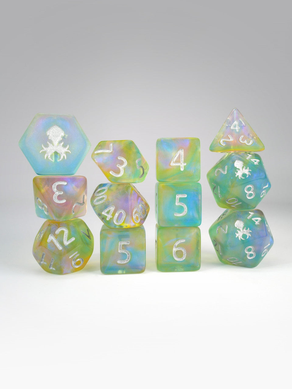 PRAWJECT:25 12pc RPG Dice Set with Silver Ink