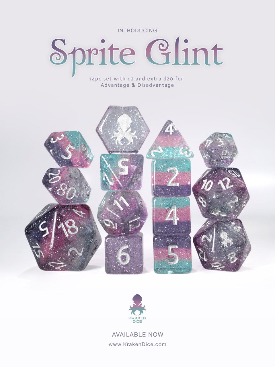 Sprite Glint 14pc Silver Ink Dice Set
