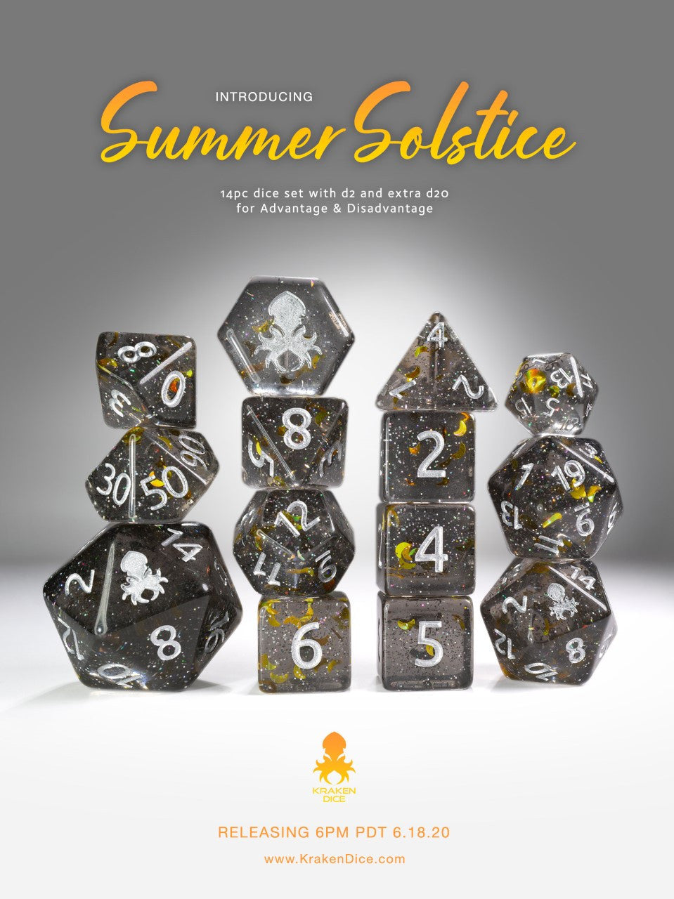 Summer Solstice 14pc Silver Ink Dice Set – Kraken Dice