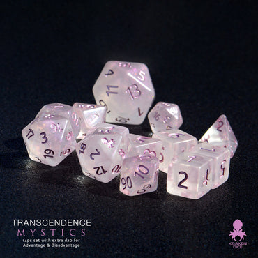 Transcendence Metallic Mauve Ink Mystics 14pc Dice Set With Kraken Logo