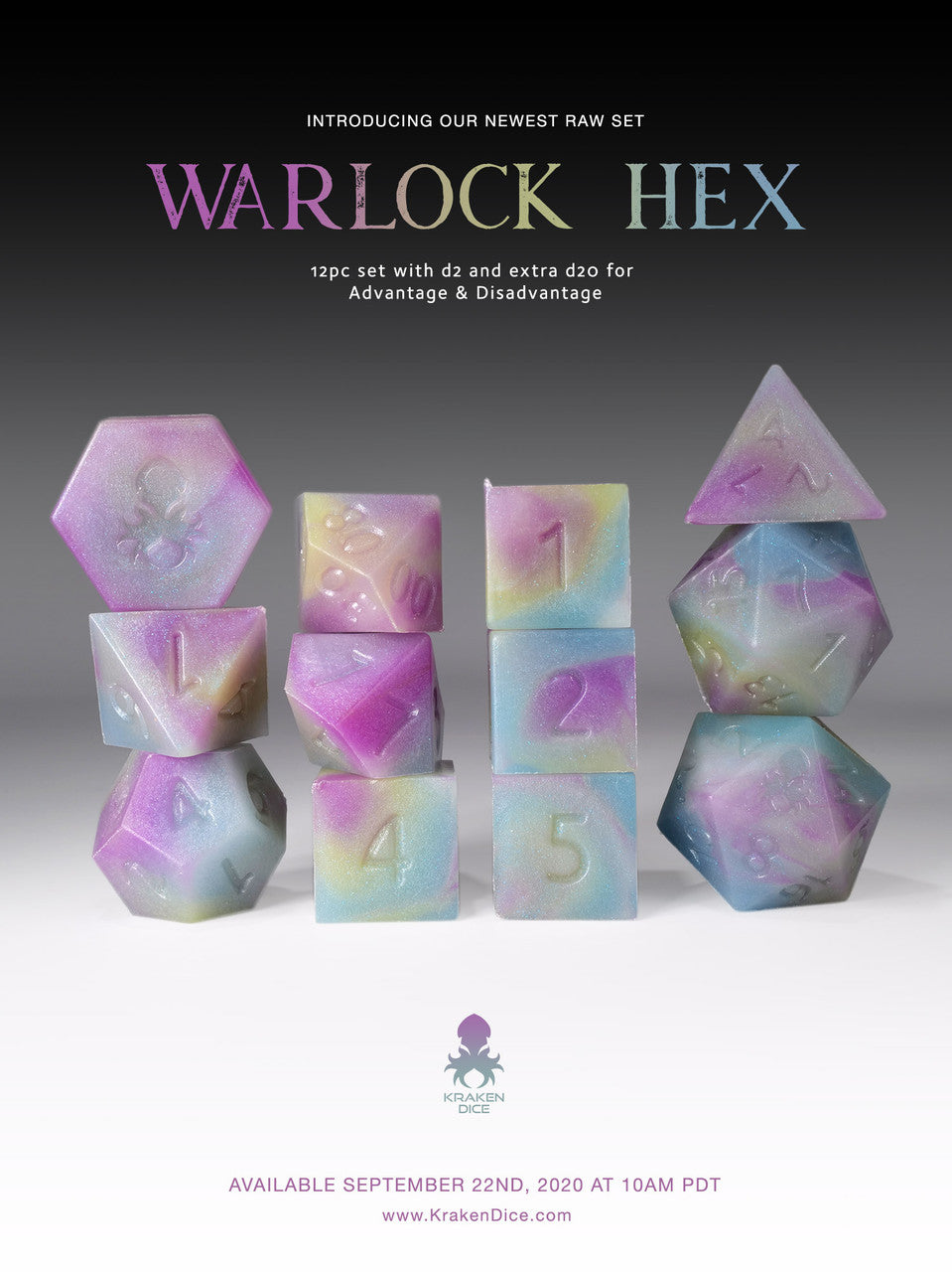 RAW Warlock Hex 12pc Glow in the Dark RPG Dice Set