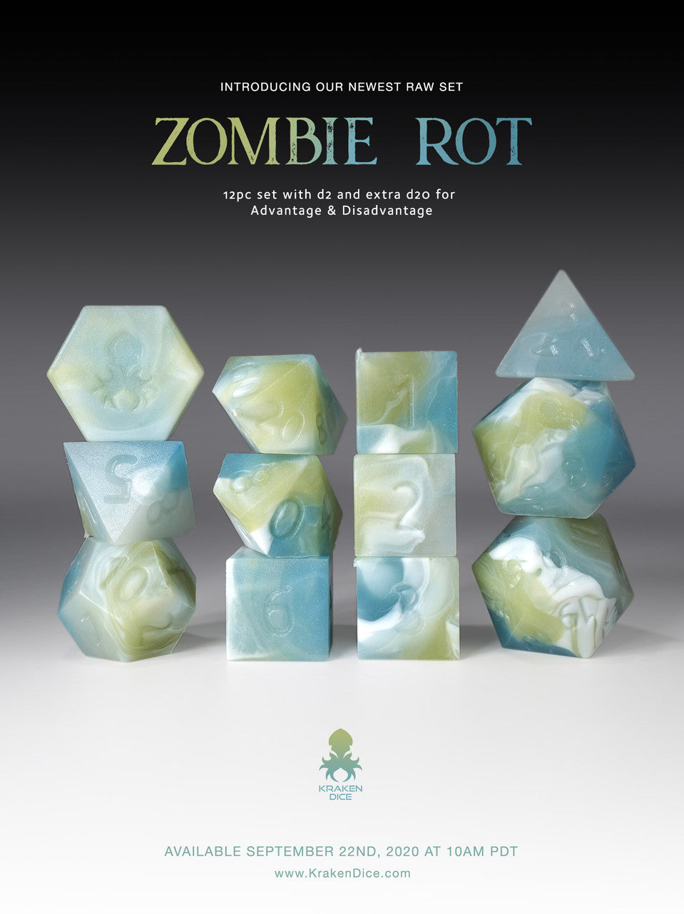 RAW Zombie Rot 12pc Glow in the Dark RPG Dice Set