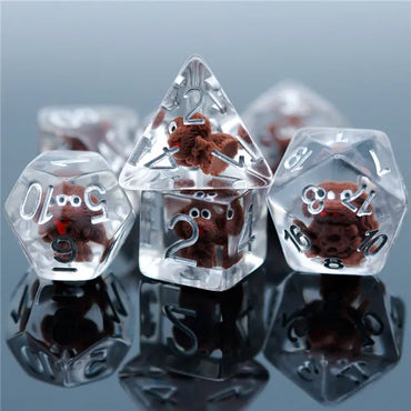 Teddy Dog 7pc Dice Set Inked in Silver