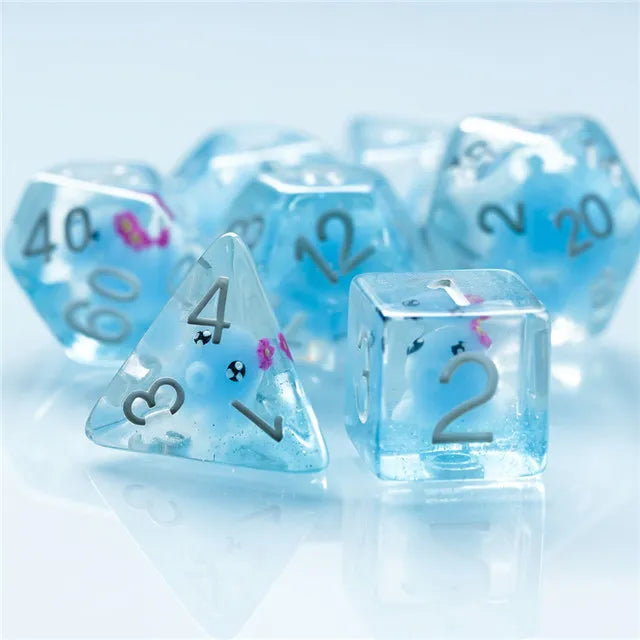 Baby Octopus 7pc Dice Set Inked in White