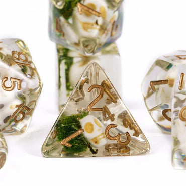 Pirate Skull Moss 7pc Dice Set Inked in Gold