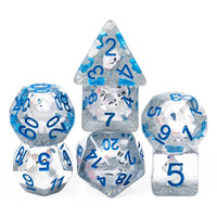 White Fox 7pc Dice Set Inked in Blue