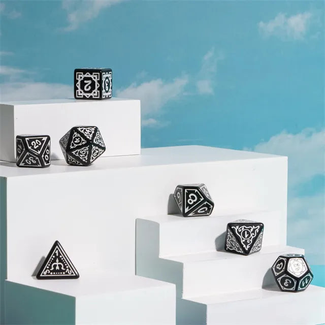Druid 7pc Polyhedral Dice Set inked in Blue