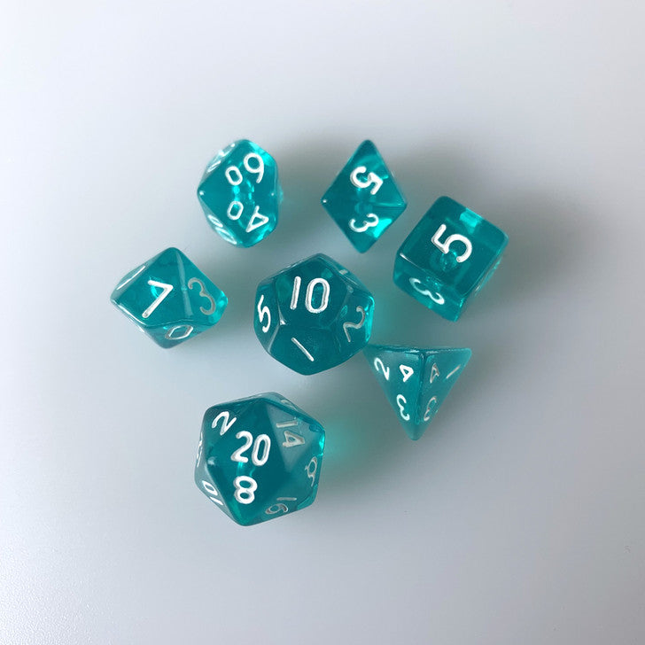 10mm Translucent Teal 7pc Mini Polyhedral Dice Set