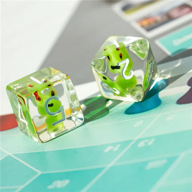 Froggy 7pc Dice Set Inked in Green