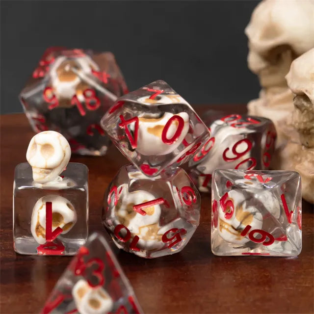 Pirate Skull Smoke 7pc Dice Set Inked in Red