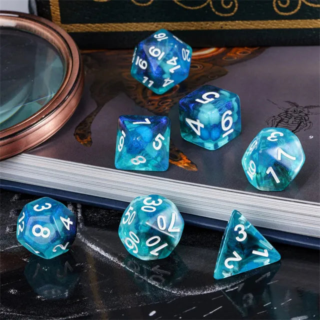 Glow in the Dark Jelly Fish 7pc Dice Set Inked in White