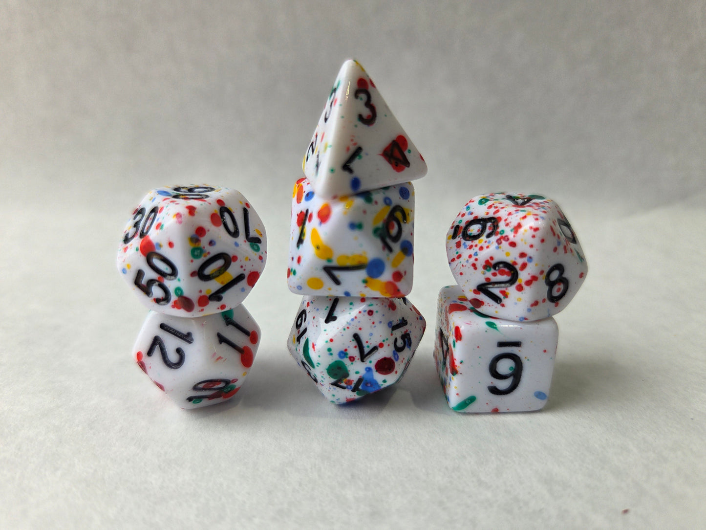 Pollock 7pc Dice Set for TTRPG inked in Black