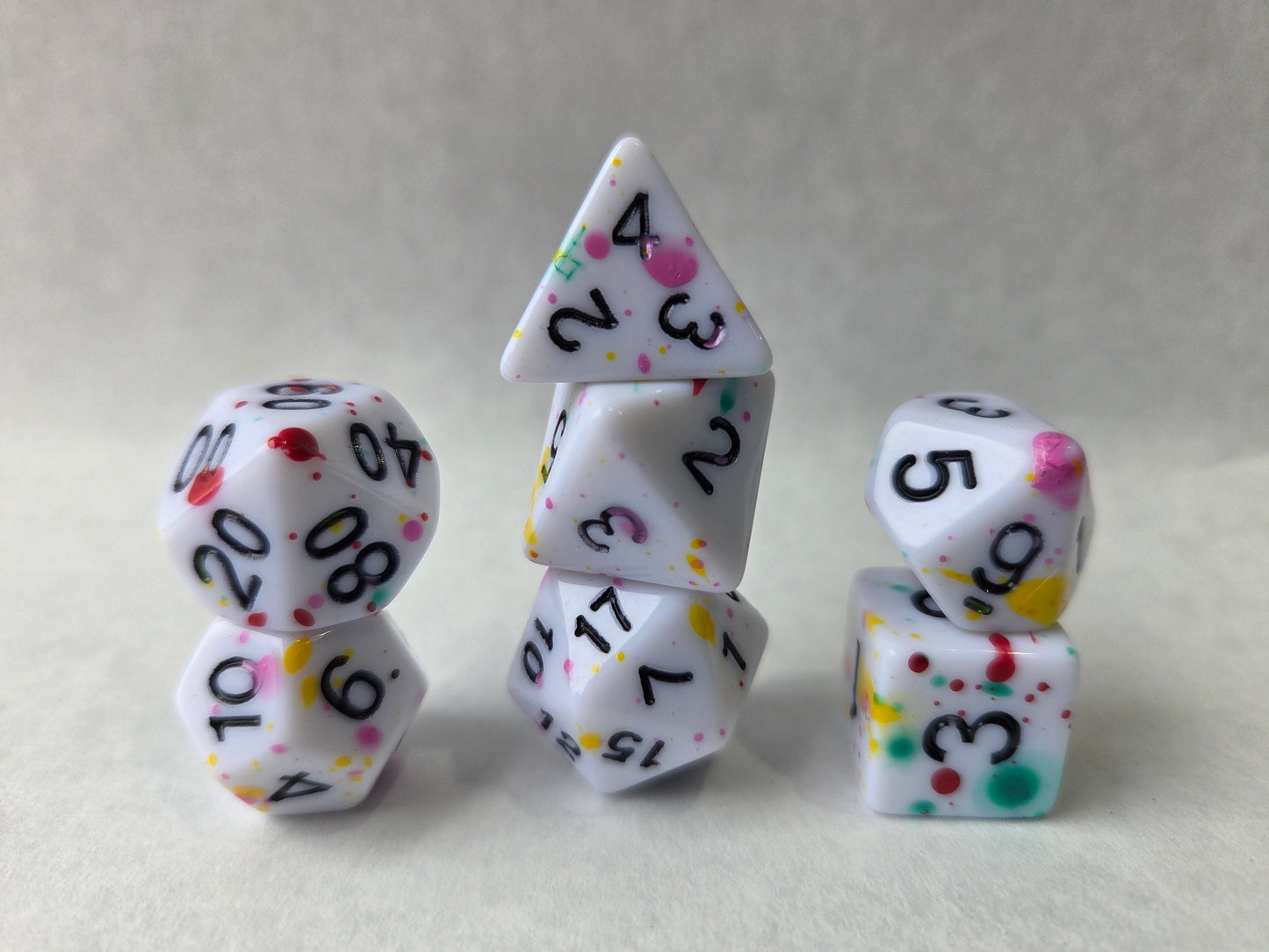 Matisse 7pc Dice Set for TTRPG inked in Black