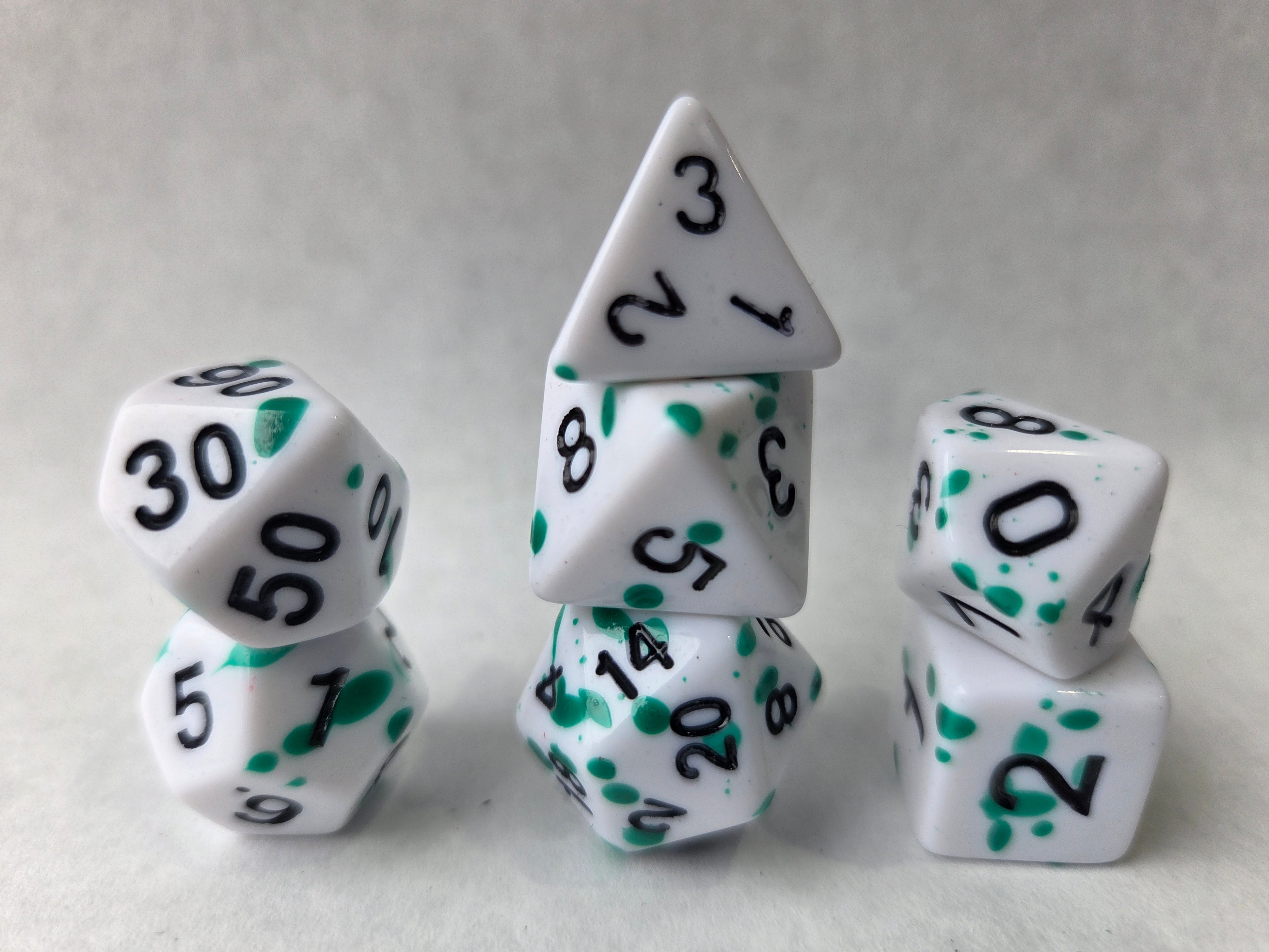 Kahlo 7pc Dice Set for TTRPG inked in Black