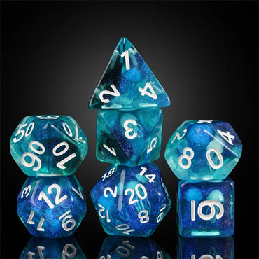 Glow in the Dark Jelly Fish 7pc Dice Set Inked in White