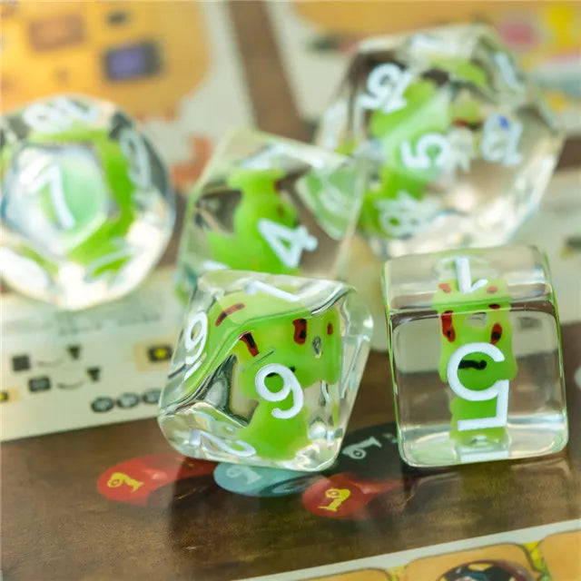 Froggy 7pc Dice Set Inked in Green