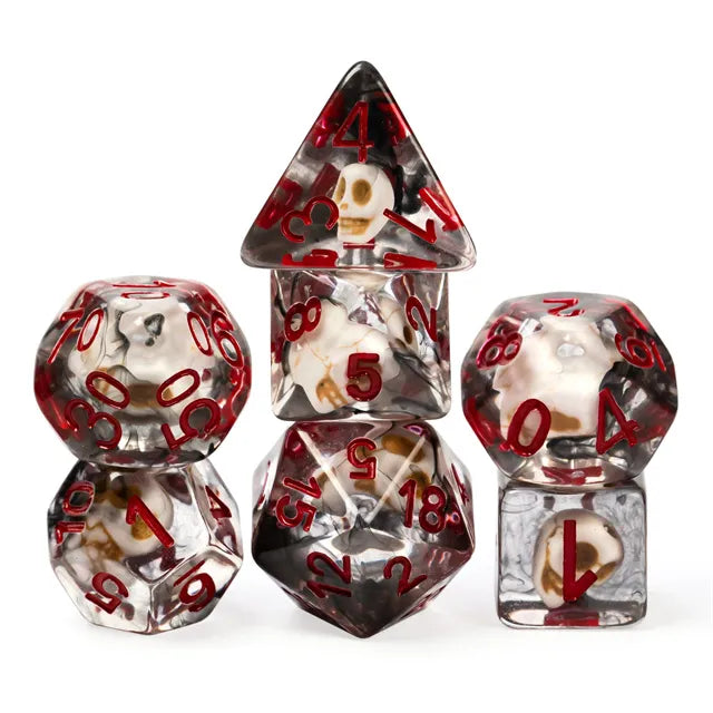 Pirate Skull Smoke 7pc Dice Set Inked in Red