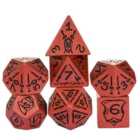 Orange Ancient Pattern 7pc Dice Set Inked in Black