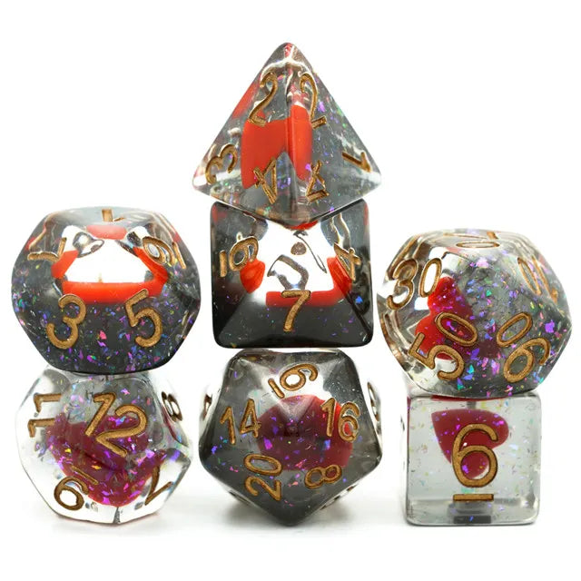 Shape of my Heart 7pc Dice Set Inked in Gold
