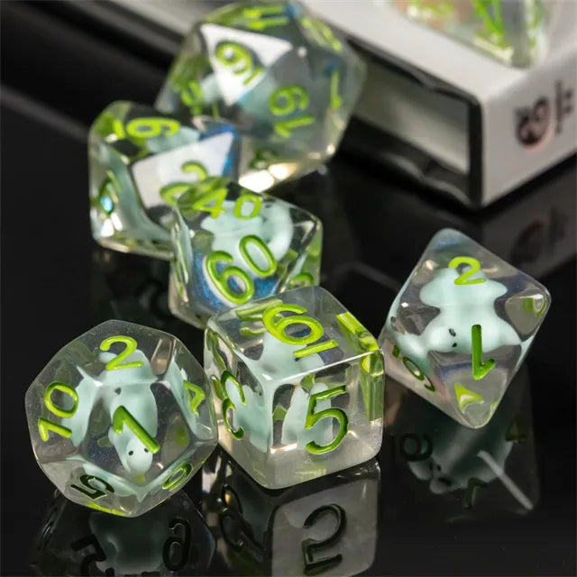 Baby Dino 7pc Dice Set Inked in Green